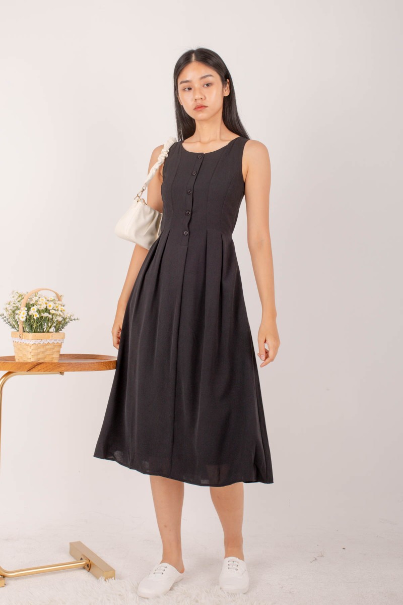 Lennon Button Down Dress in Black