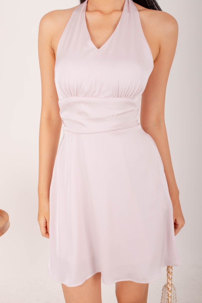 Skye Padded Mini Halter Dress in Pink