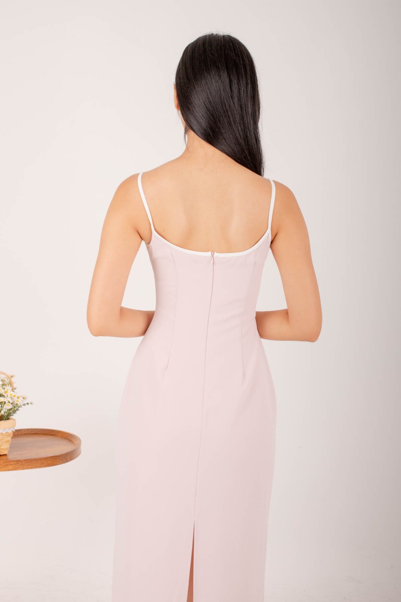 Reagan Ribbon Midi Dress in Pink