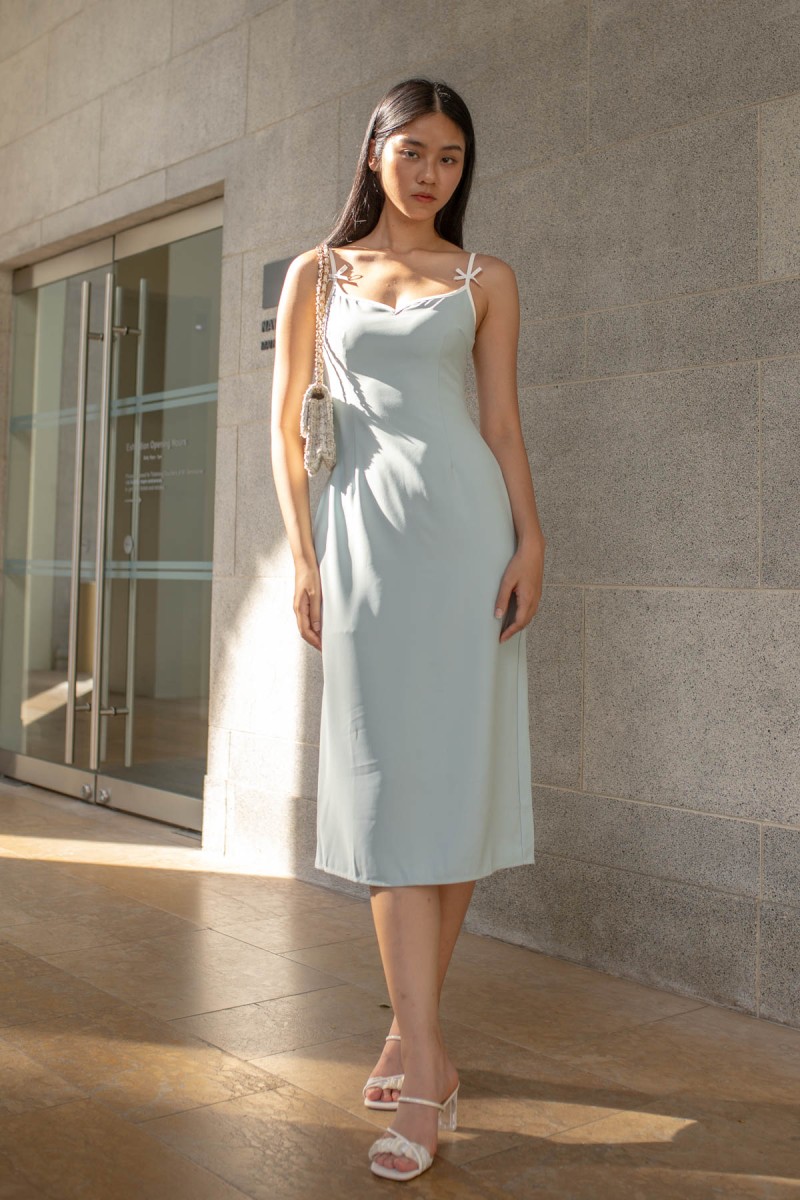 Reagan Ribbon Midi Dress in Seafoam