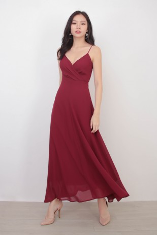 RESTOCK10: Yasmin Wrap Maxi Dress in Wine Red