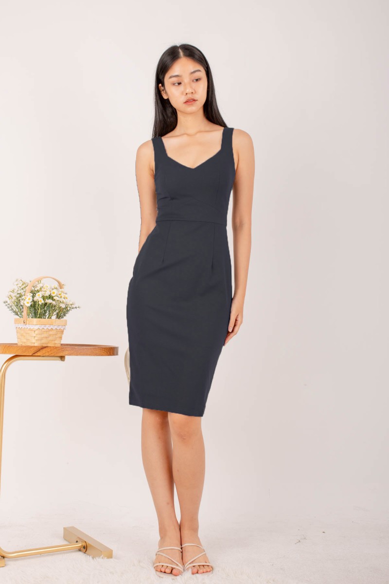 Stephanie Padded Work Dress in Navy