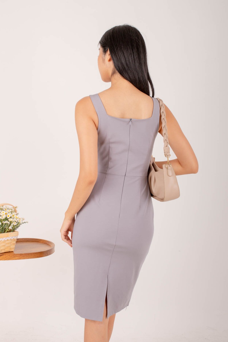 Stephanie Padded Work Dress in Grey