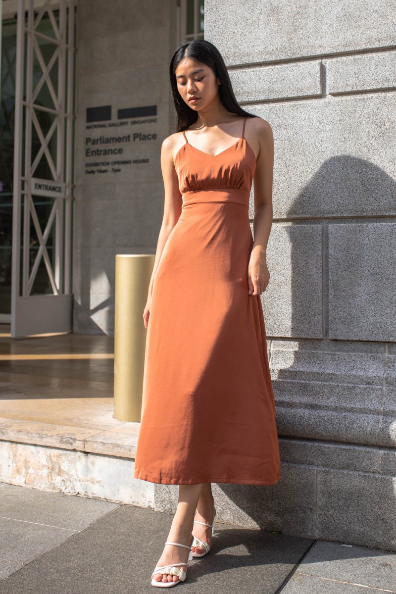 Christina Satin Maxi Dress in Rust