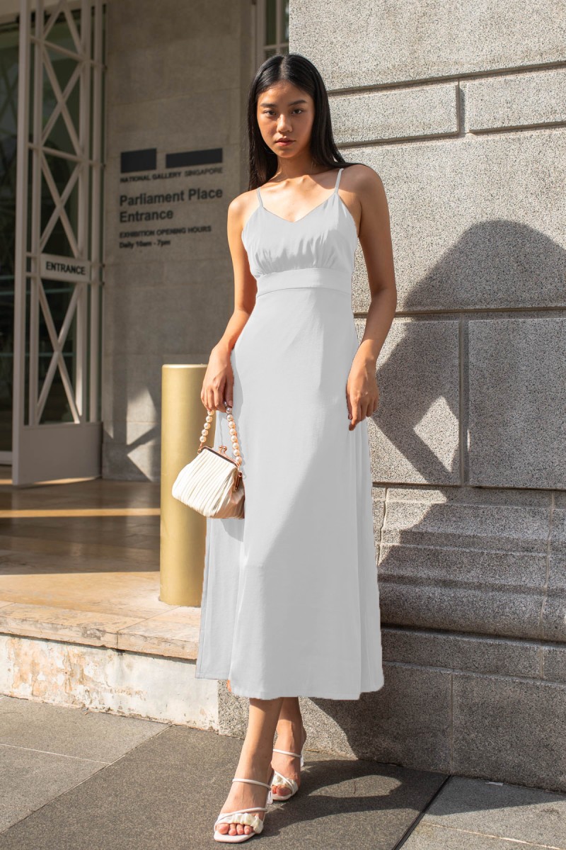 Christina Satin Maxi Dress in White