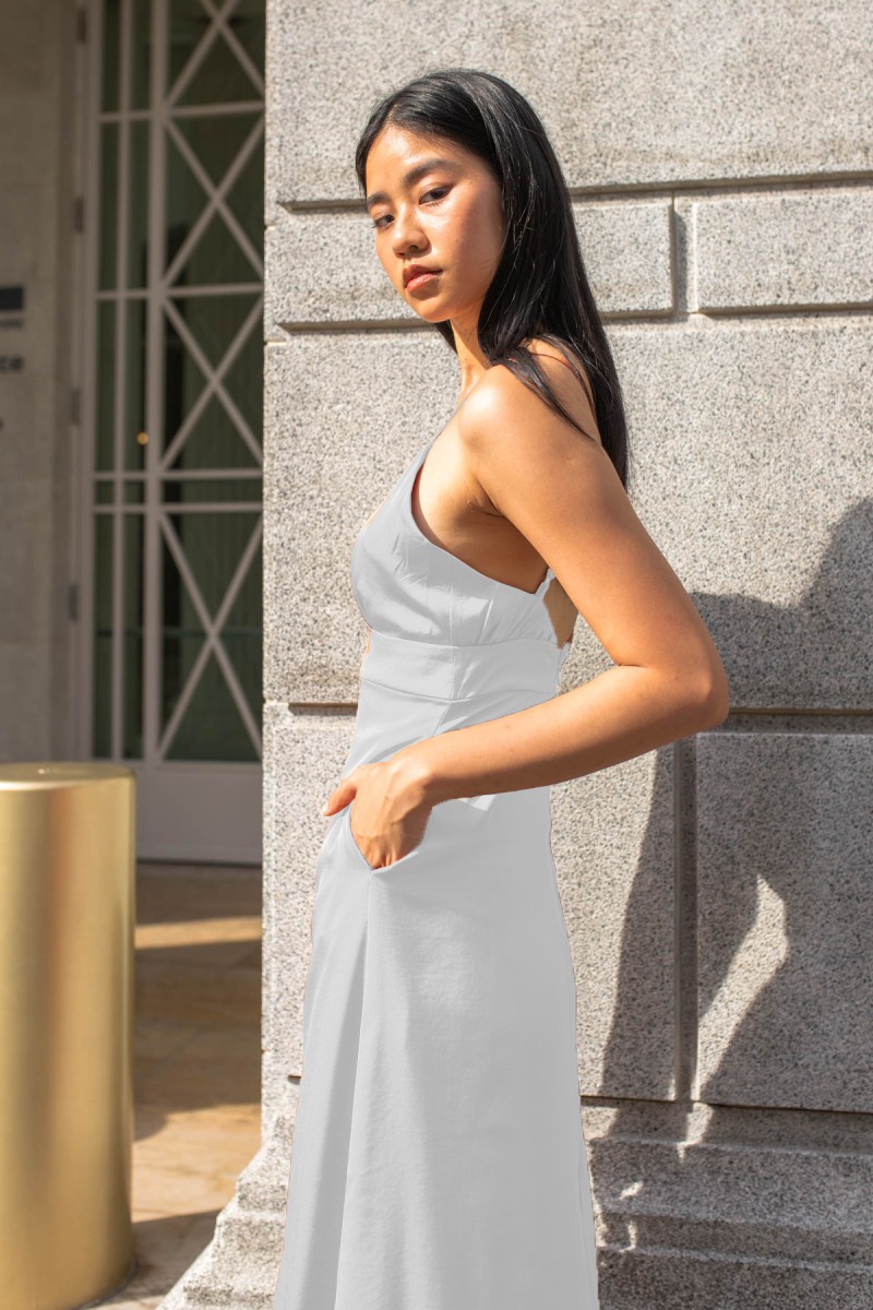 Christina Satin Maxi Dress in White