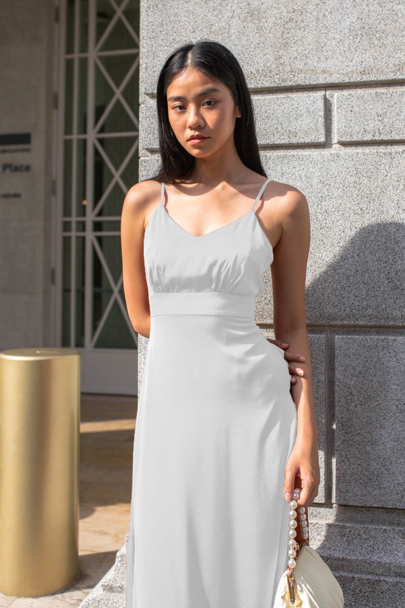 Christina Satin Maxi Dress in White