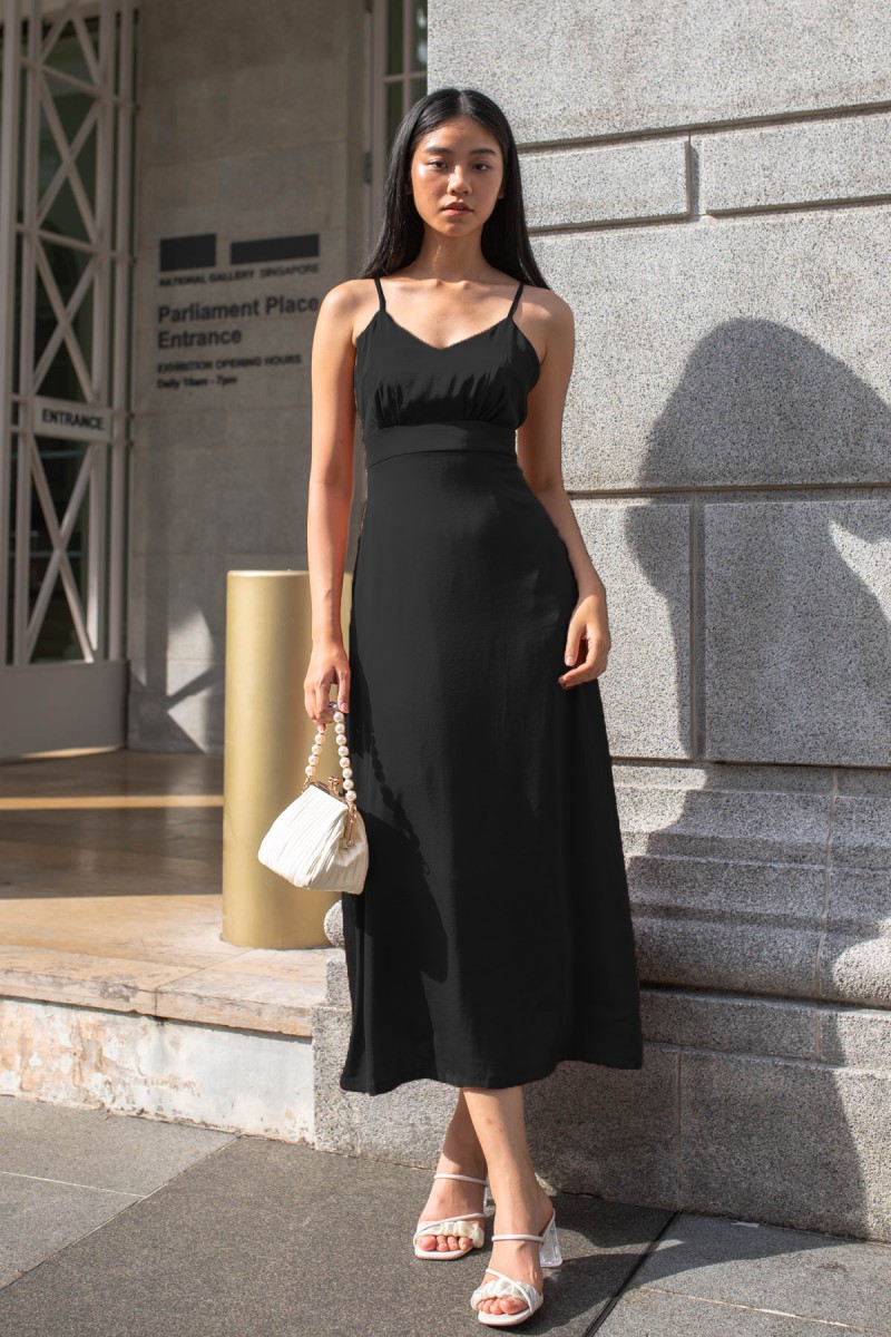 Christina Satin Maxi Dress in Black