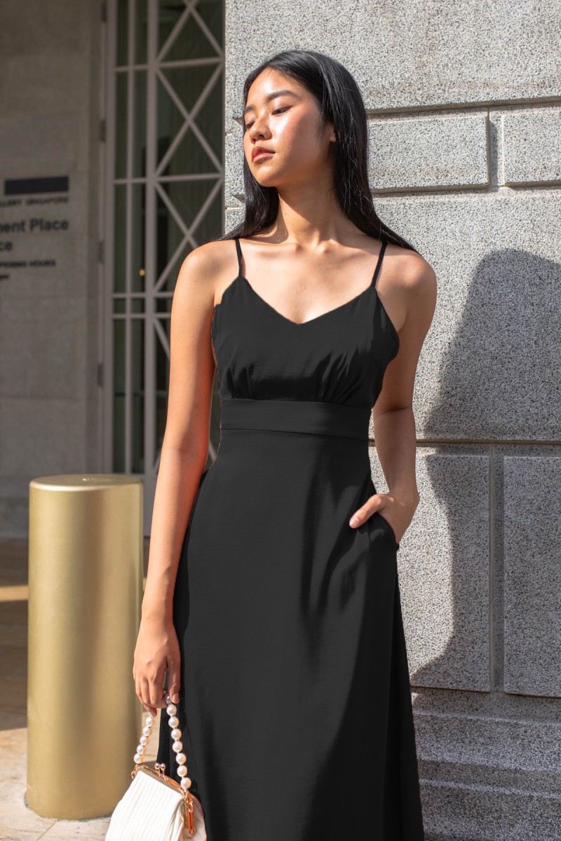 Christina Satin Maxi Dress in Black