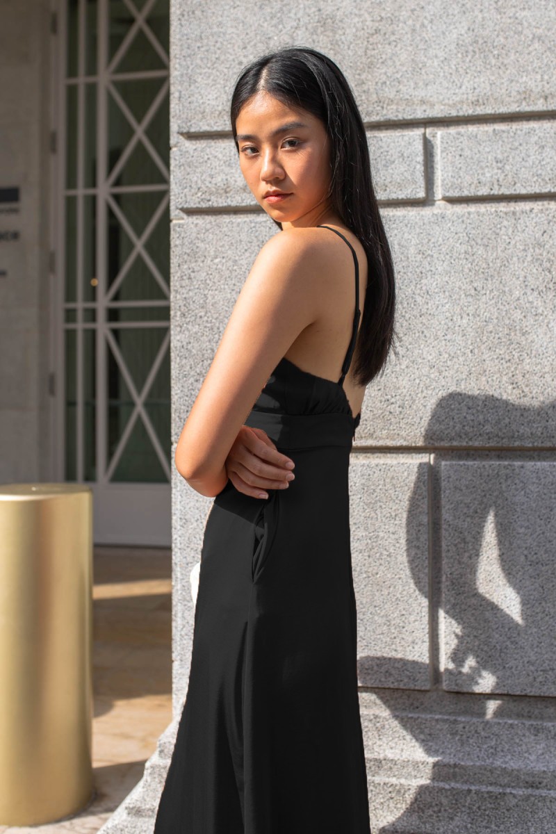 Christina Satin Maxi Dress in Black