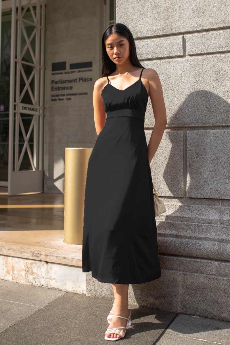 Christina Satin Maxi Dress in Black