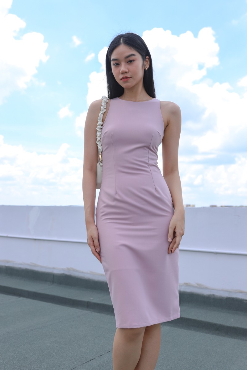 RESTOCK6: Brixton Racer Work Midi Dress in Blush