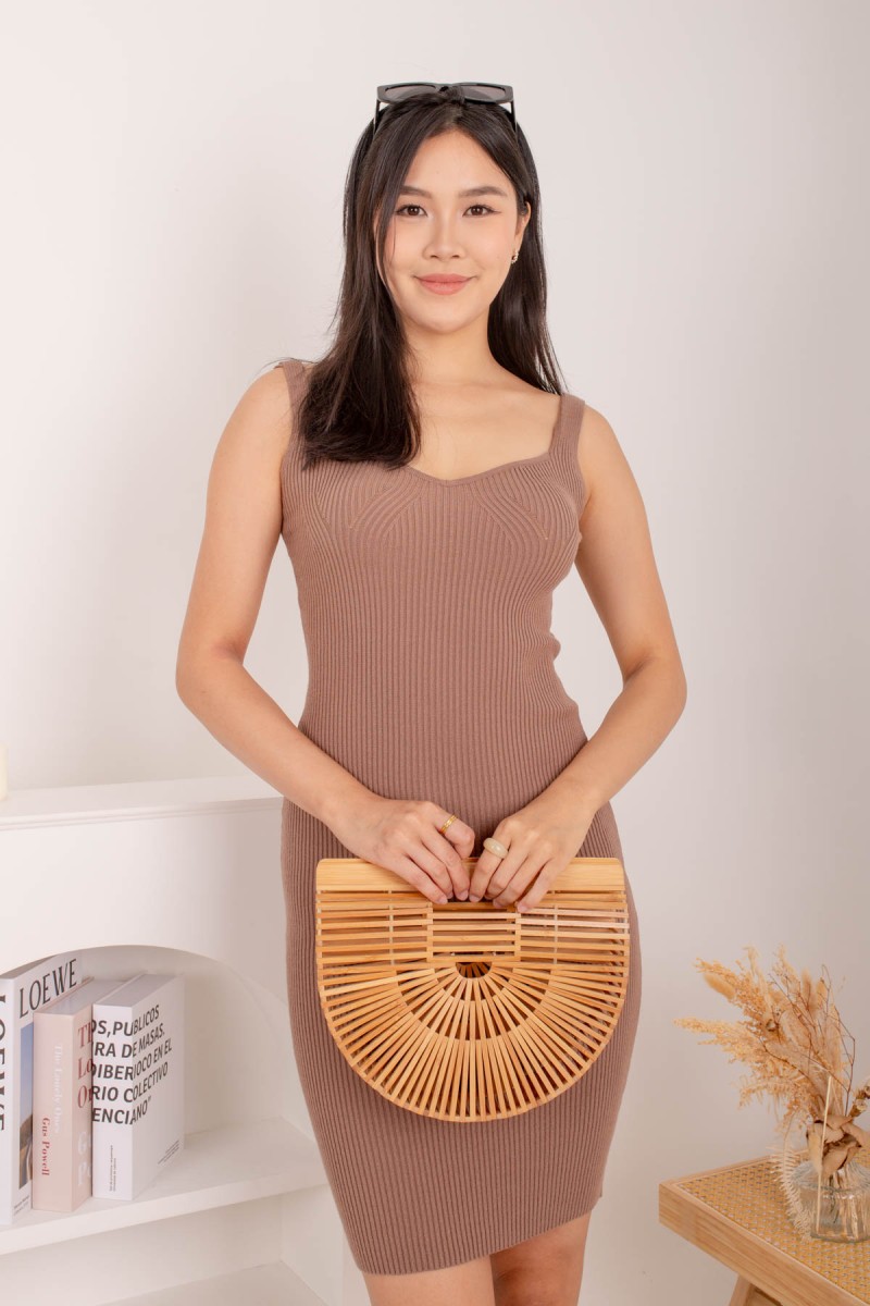 Jaydyn Knitted Bodycon Dress in Coffee