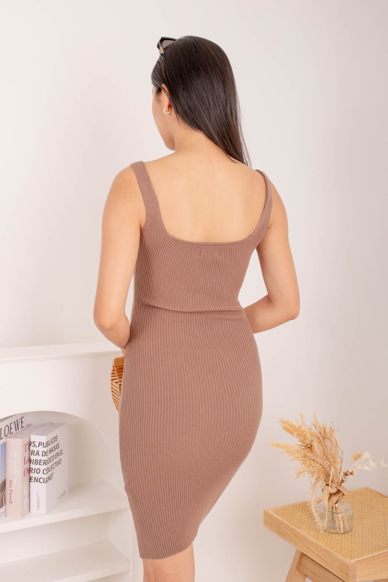 Jaydyn Knitted Bodycon Dress in Coffee