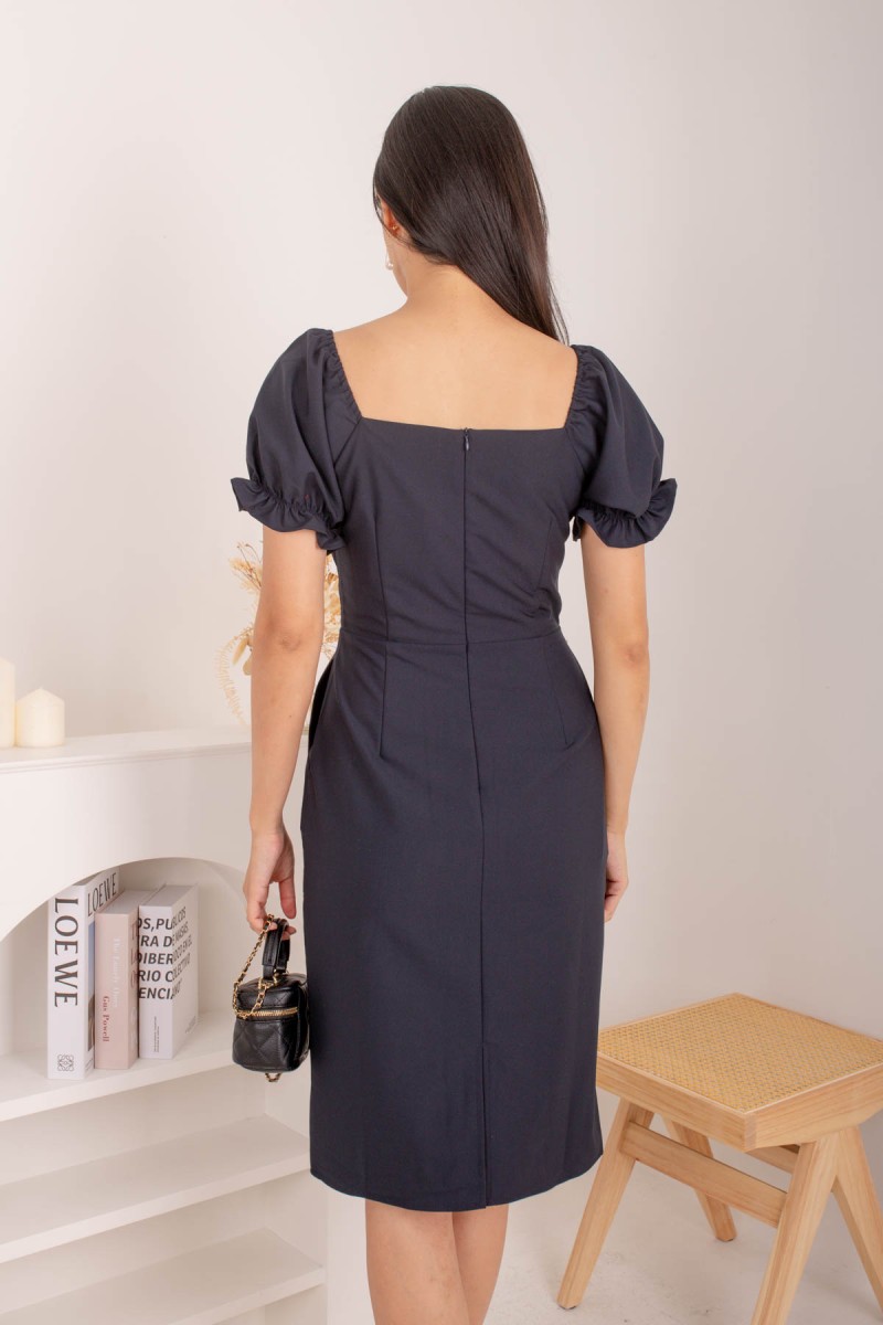 Janice Puff Sleeve Dress in Navy