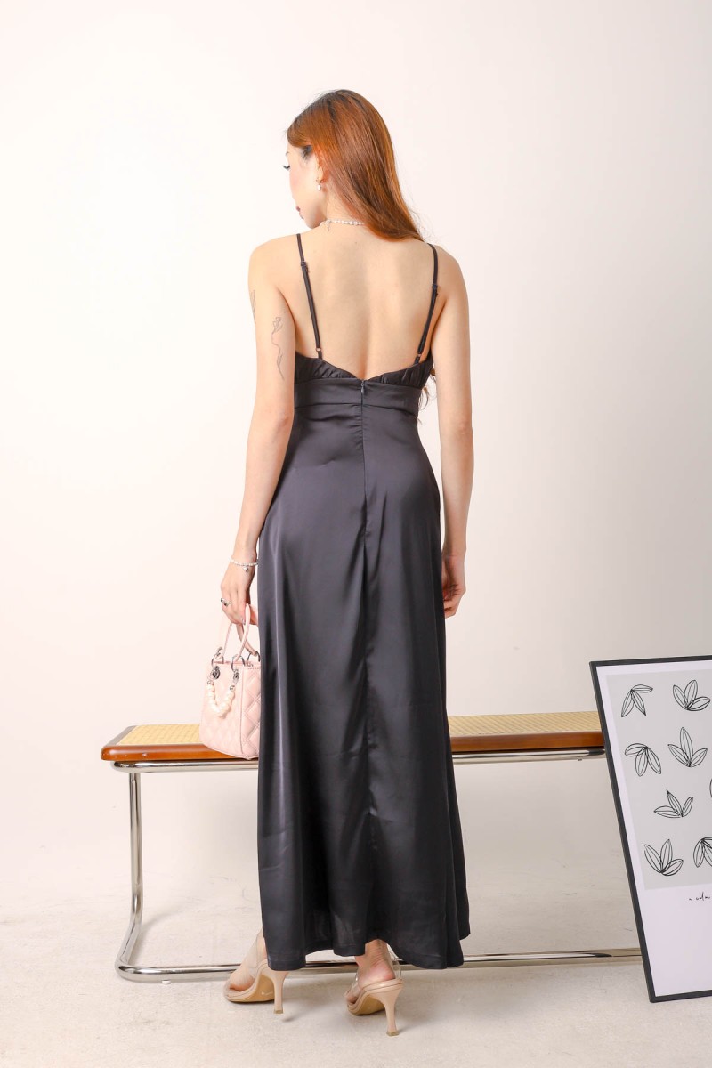 Christina Satin Maxi Dress in Black