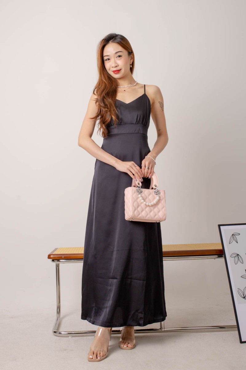 Christina Satin Maxi Dress in Black