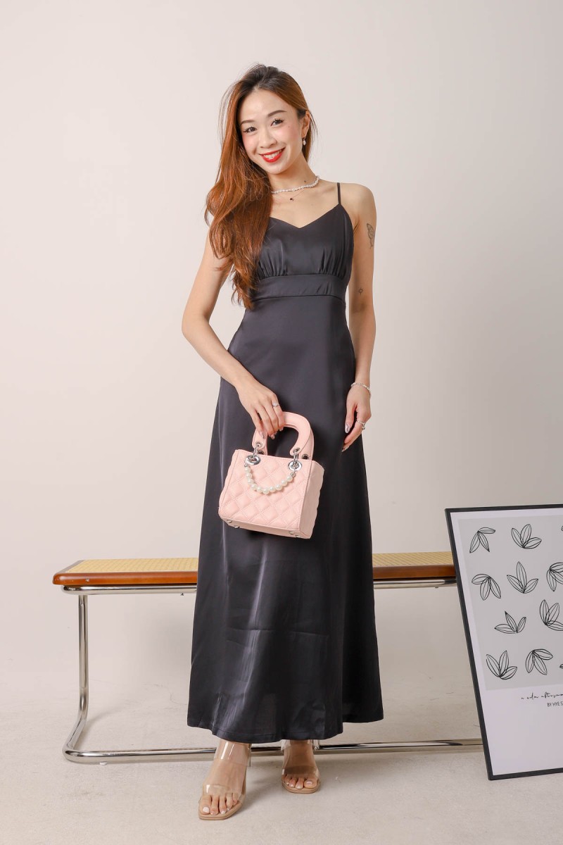 Christina Satin Maxi Dress in Black