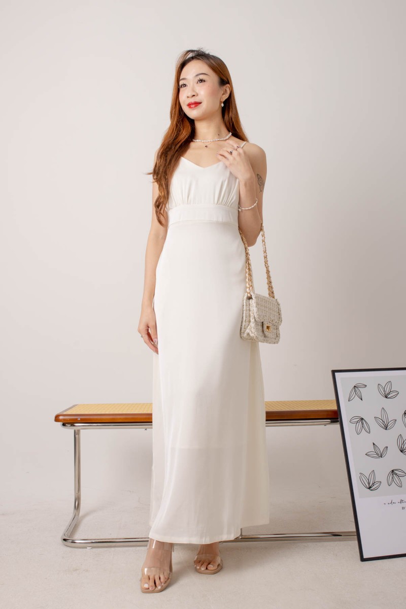 Christina Satin Maxi Dress in White