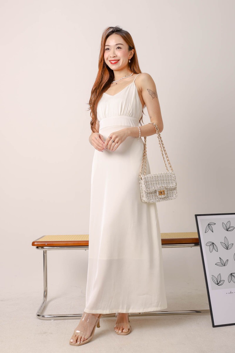 Christina Satin Maxi Dress in White