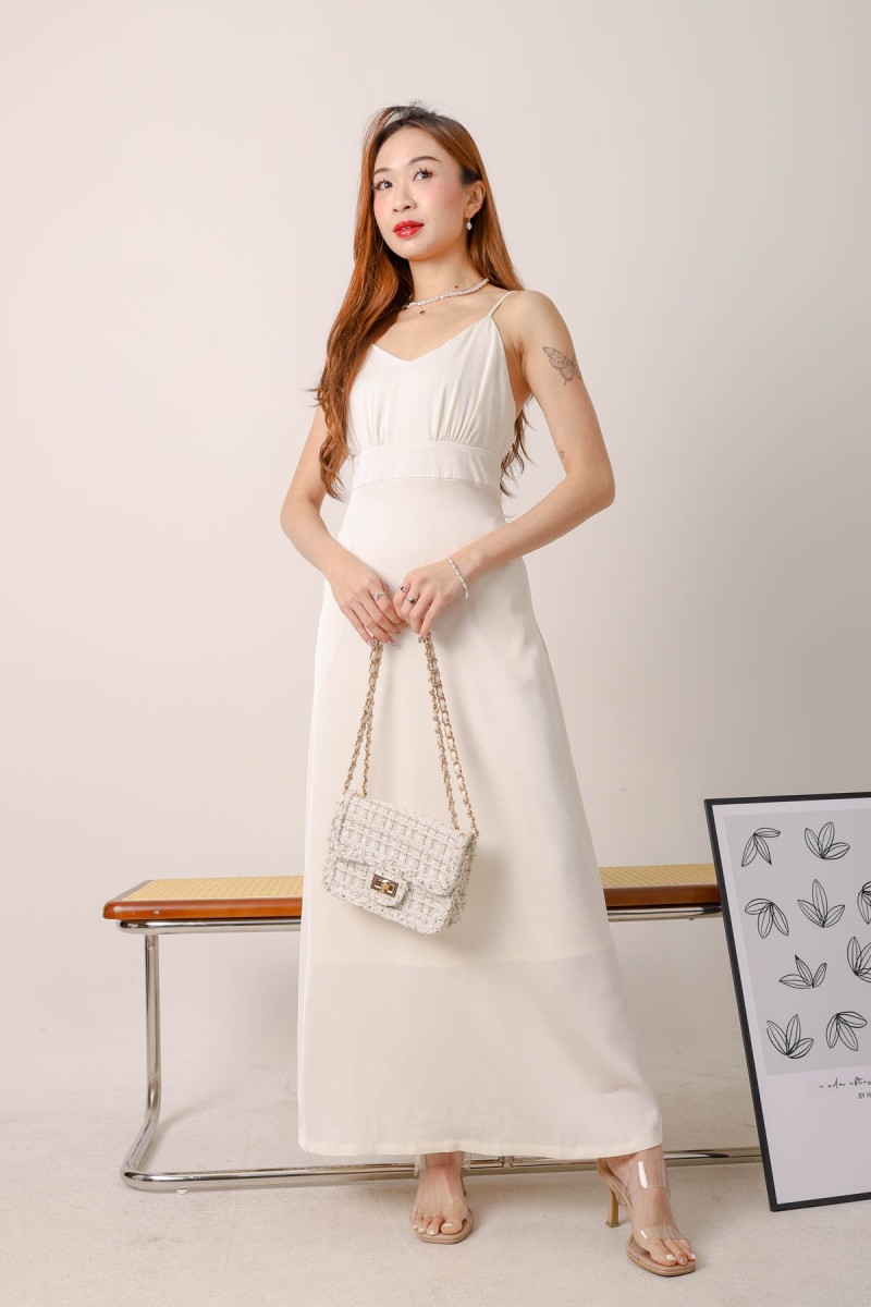 Christina Satin Maxi Dress in White