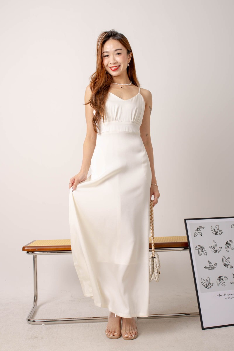 Christina Satin Maxi Dress in White