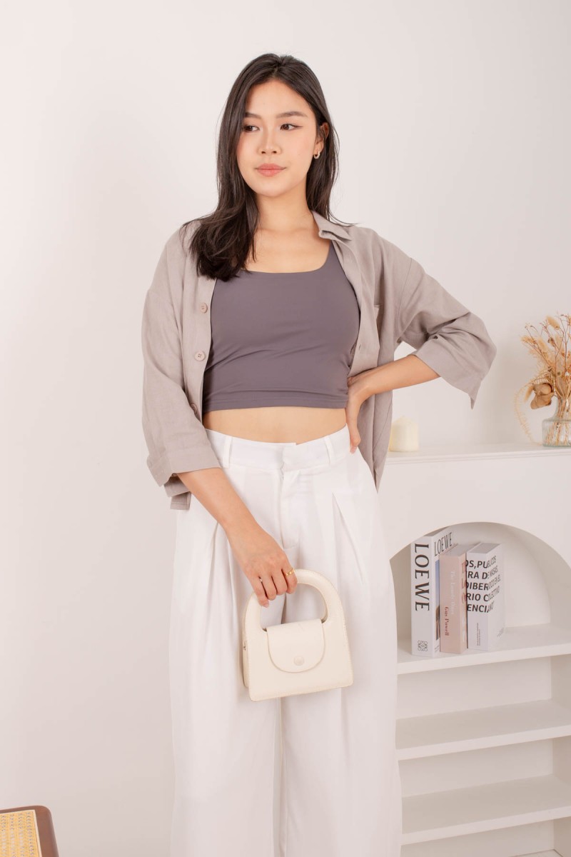 Callista Linen Everyday Blouse in Grey