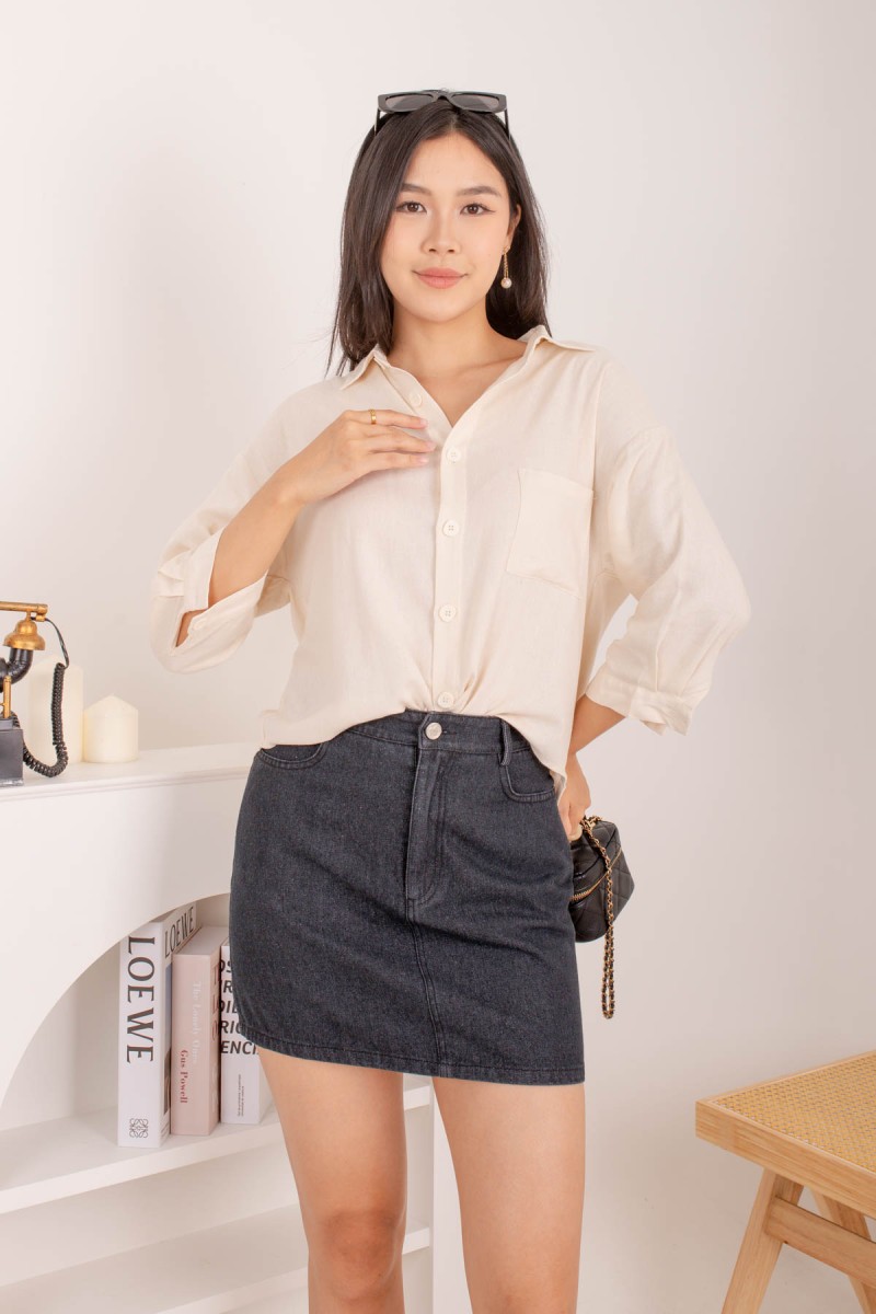 Callista Linen Everyday Blouse in Cream