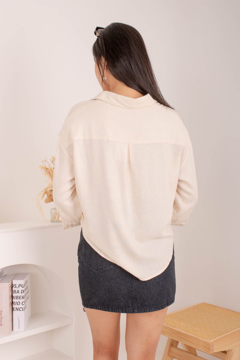 Callista Linen Everyday Blouse in Cream