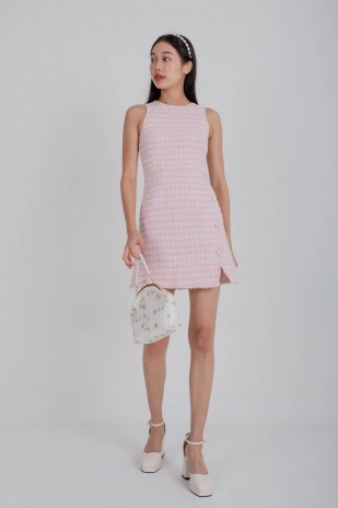 RESTOCK: Siobhan Button Tweed Mini Dress in Pink