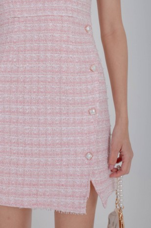 RESTOCK: Siobhan Button Tweed Mini Dress in Pink