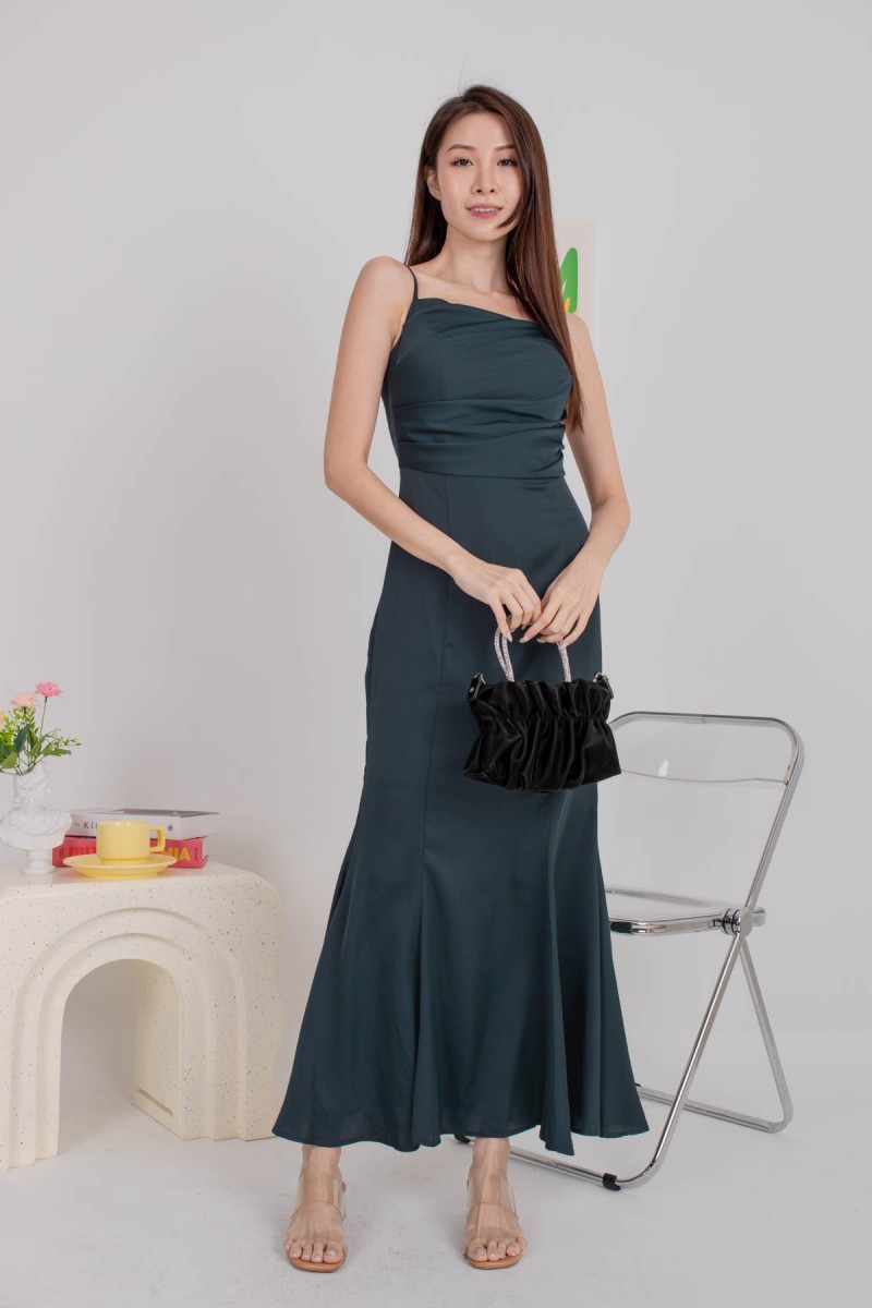 BACKORDERS4: Hadlene Ruched Mermaid Dress in Dark Teal