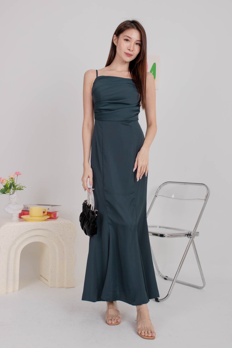 BACKORDERS4: Hadlene Ruched Mermaid Dress in Dark Teal