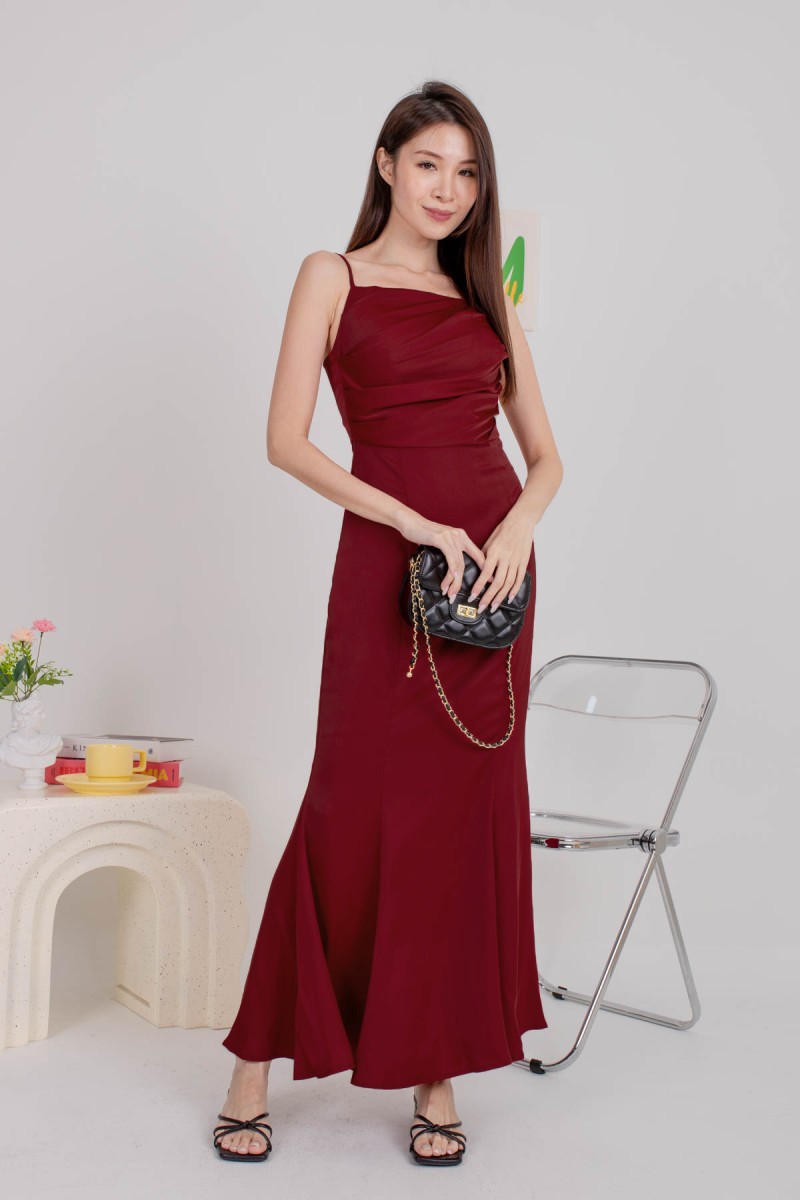 BACKORDERS4: Hadlene Ruched Mermaid Dress in Wine