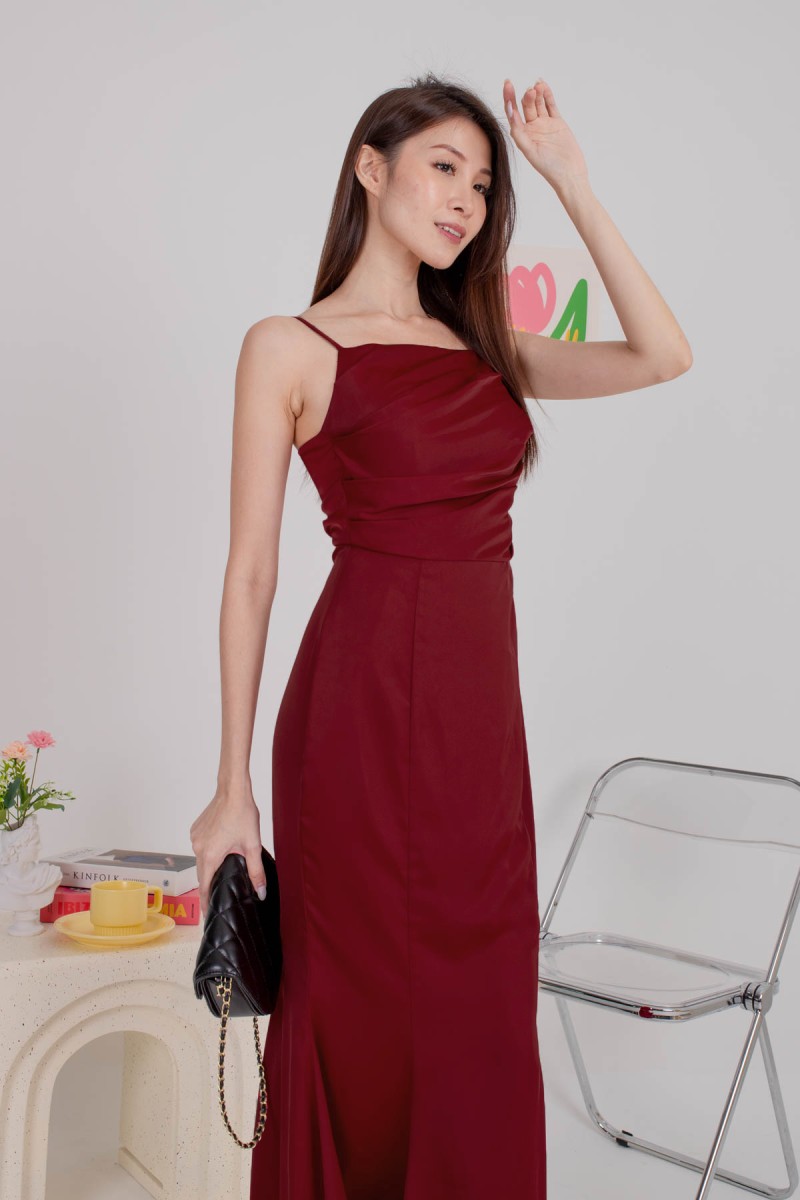 BACKORDERS4: Hadlene Ruched Mermaid Dress in Wine