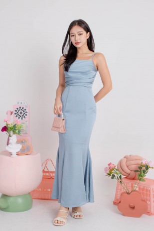 BACKORDERS4: Hadlene Ruched Mermaid Dress in Blue