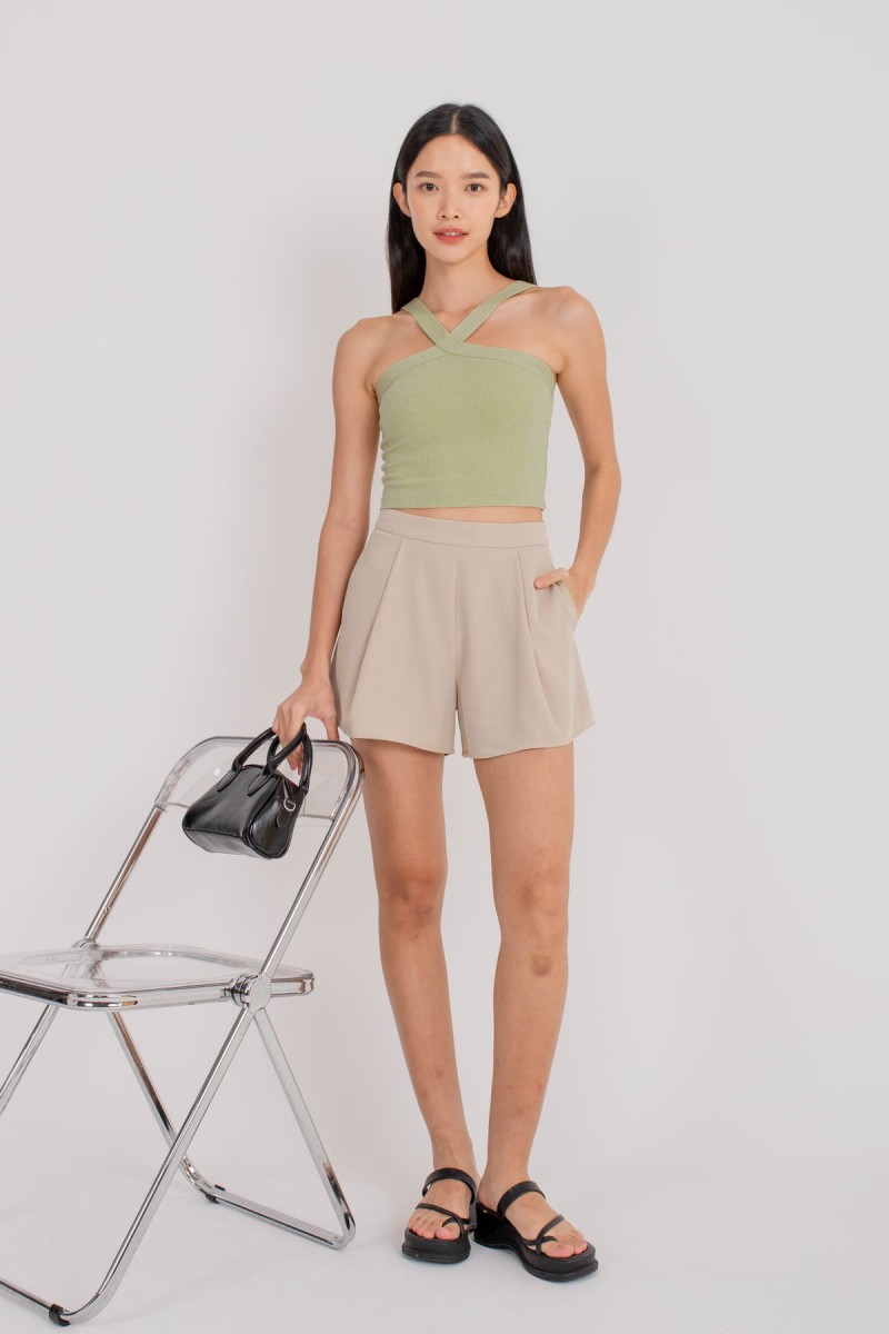 BACKORDERS2: Transition Pleated Flare Shorts in Cream