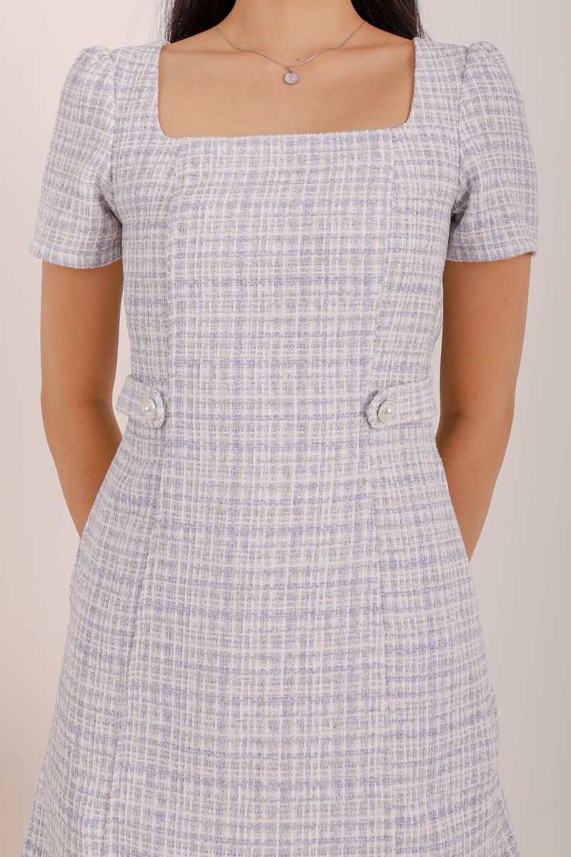 Twilight Tweed Square Neck Dress in Blue