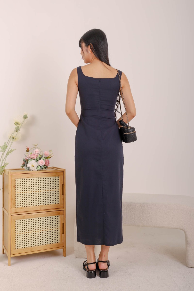 Solace Button Down Maxi Dress in Navy