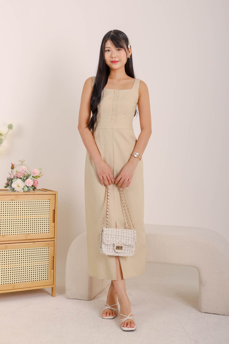 Solace Button Down Maxi Dress in Cream