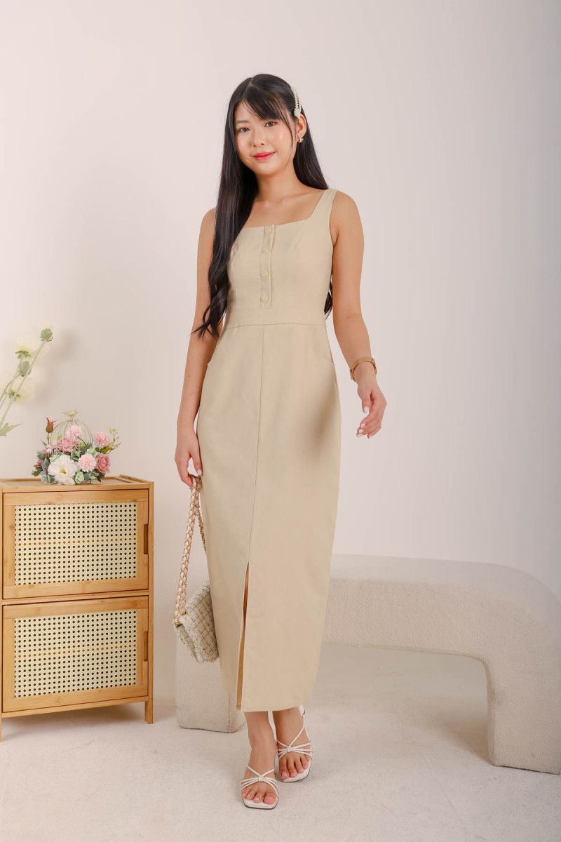 Solace Button Down Maxi Dress in Cream