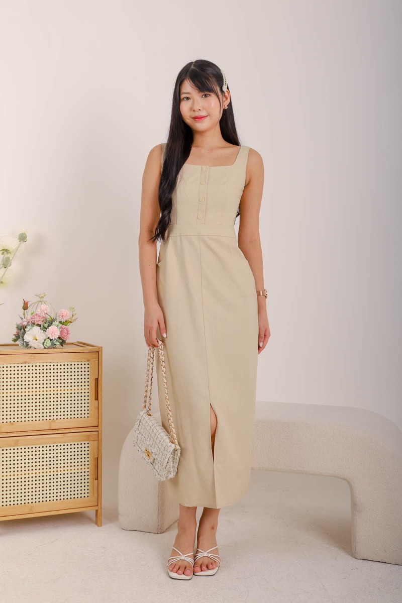 Solace Button Down Maxi Dress in Cream