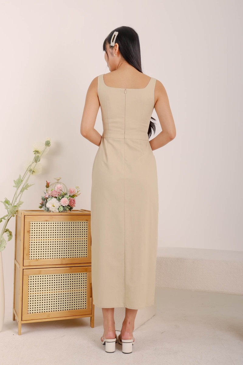 Solace Button Down Maxi Dress in Cream