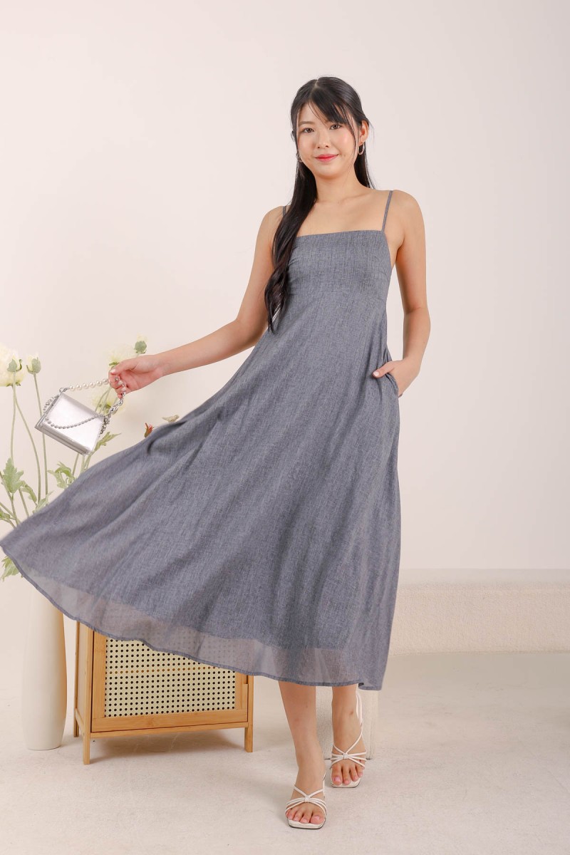 Nori Empire Waist Hem Maxi Dress in Grey