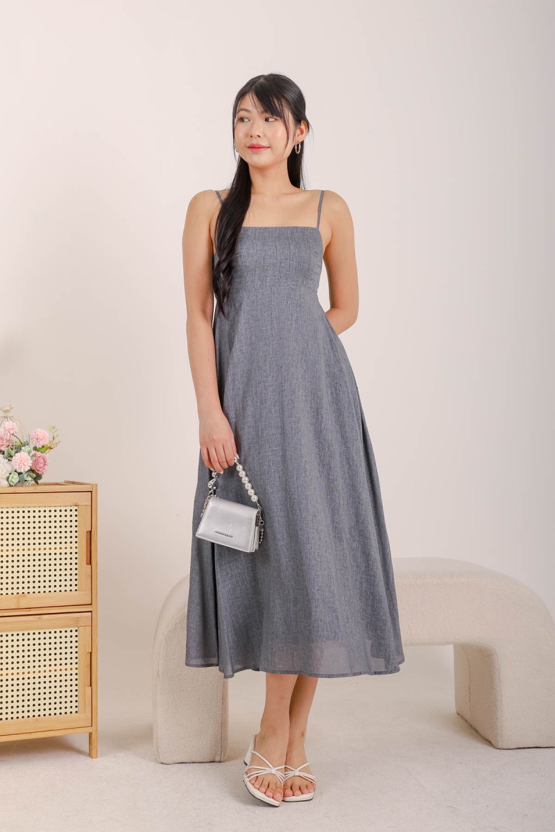 Nori Empire Waist Hem Maxi Dress in Grey