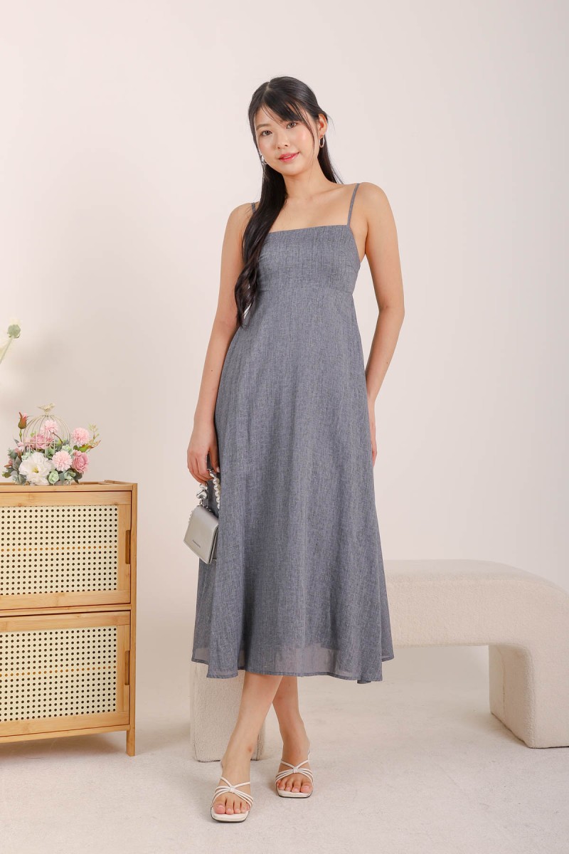 Nori Empire Waist Hem Maxi Dress in Grey