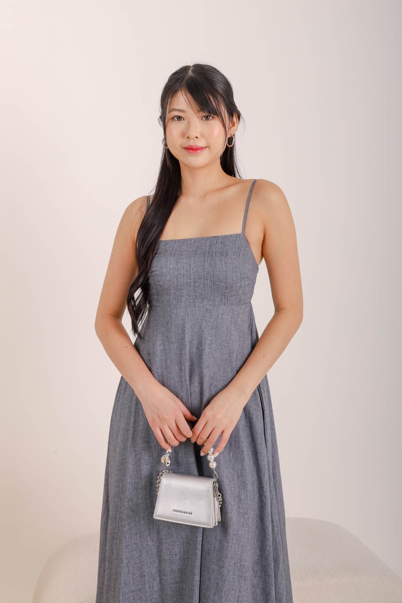 Nori Empire Waist Hem Maxi Dress in Grey