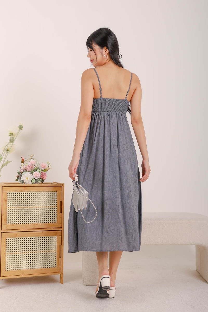 Nori Empire Waist Hem Maxi Dress in Grey