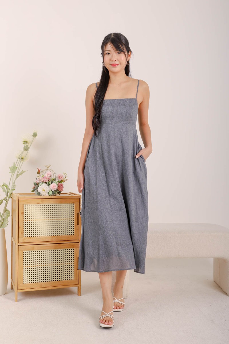 Nori Empire Waist Hem Maxi Dress in Grey