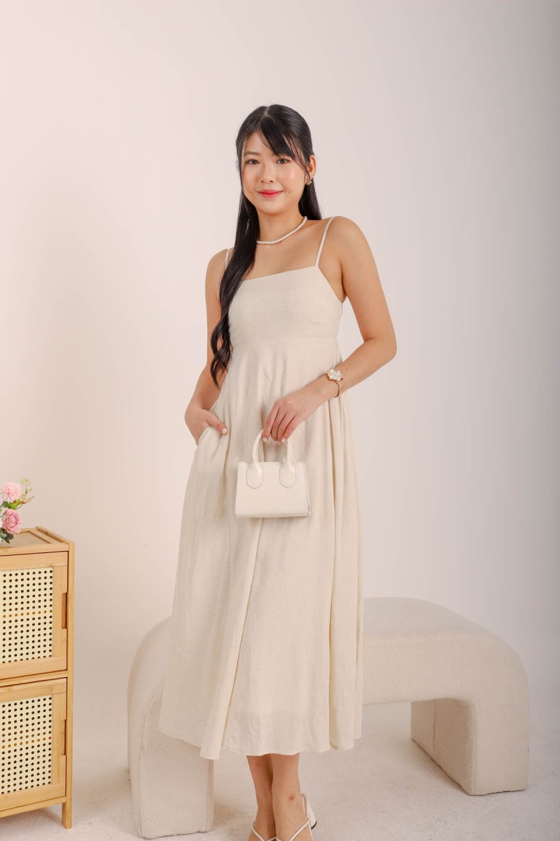 Nori Empire Waist Hem Maxi Dress in Cream